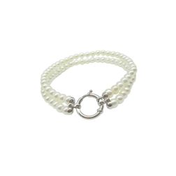 Bracciale Perle Fresh Water doppio filo ciambellotto in Oro Bianco