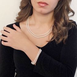Double strand Fresh Water Pearl bracelet with white gold clasp photo worn