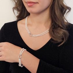 Double strand Fresh Water Pearl Necklace with White Gold Clasp photo worn