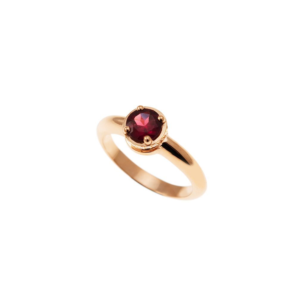 Anello Solitario tondo con Rodolite e 18 Diamanti Oro Rosa