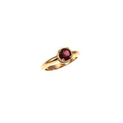 Anello Solitario tondo con Rodolite e 18 Diamanti Oro Rosa