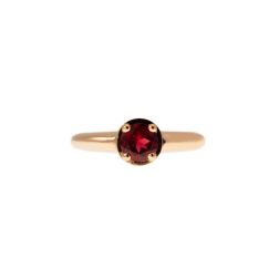 Anello Solitario tondo con Rodolite e 18 Diamanti Oro Rosa