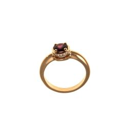 Anello Solitario tondo con Rodolite e 18 Diamanti Oro Rosa