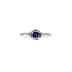 Anello Solitario tondo con Tanzanite e 18 Diamanti Oro Bianco