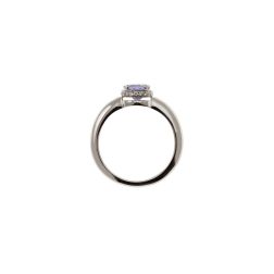 Anello Solitario tondo con Tanzanite e 18 Diamanti Oro Bianco