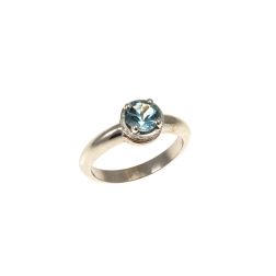 Round Solitaire Ring with Aquamarine and 18 Diamonds White Gold