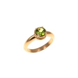 Anello Solitario tondo con Peridoto e 18 Diamanti Oro Rosa