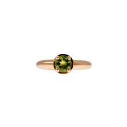 Anello Solitario tondo con Peridoto e 18 Diamanti Oro Rosa