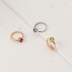 Anello Solitario tondo con Peridoto e 18 Diamanti Oro Rosa - misura 12