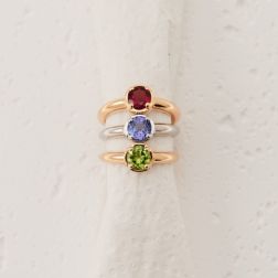 Round Solitaire Ring with Tanzanite and 18 Diamonds White Gold - italian size 12