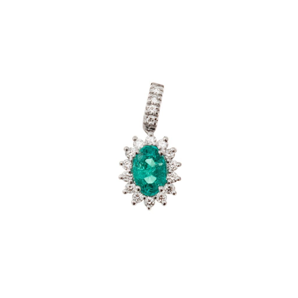 Ciondolo Kate Smeraldo 6x4mm e 14 Diamanti