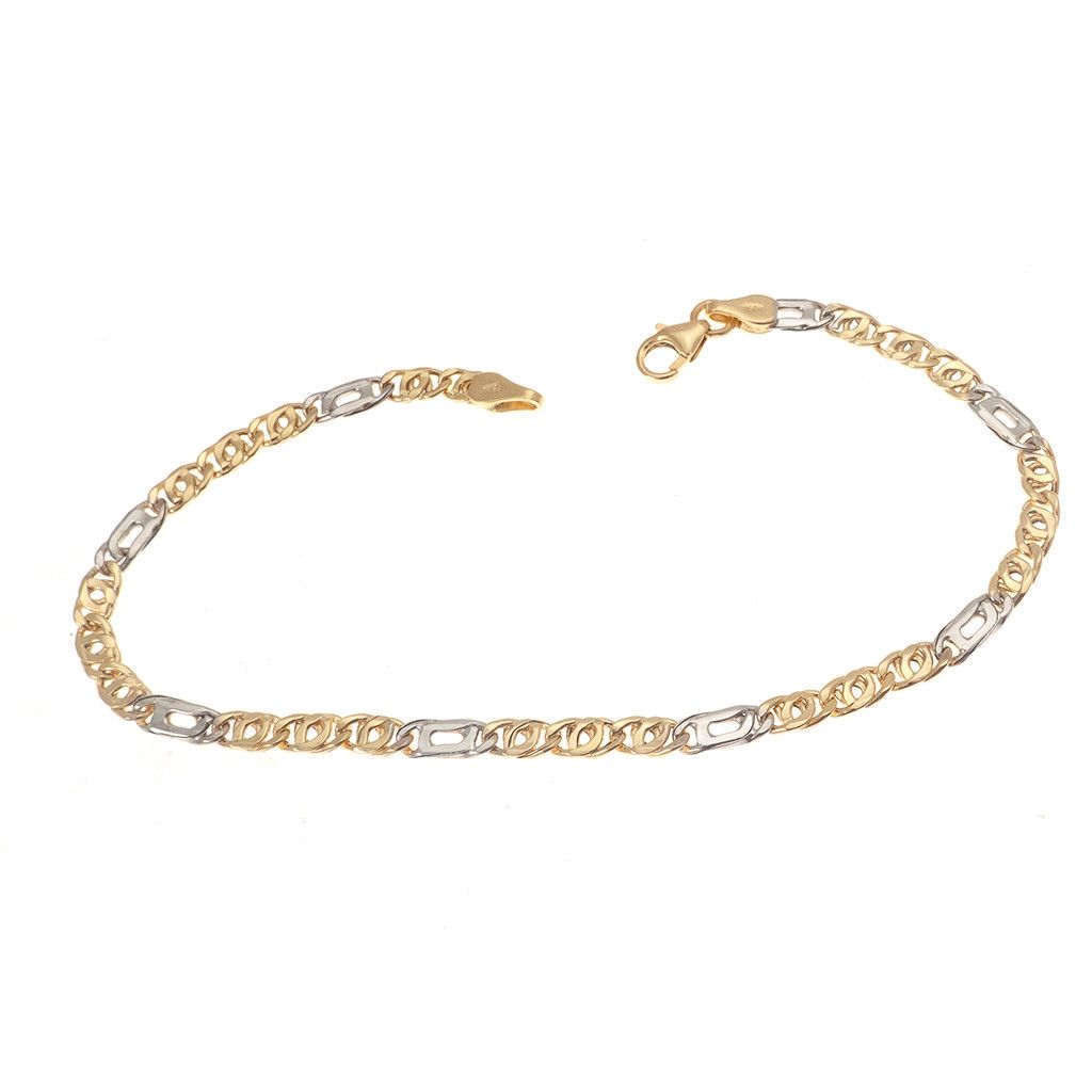 Yellow and White gold Figaro faceted chain bracelet x 3.50mm