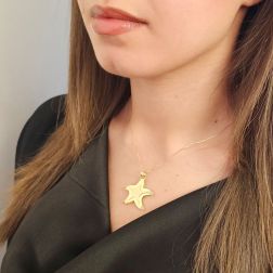Photo of worn SeaStar Pendant with Satin Center Yellow Gold