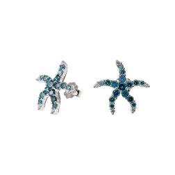 Starfish Earrings with Blue Diamonds in White Gold