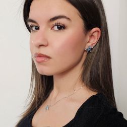 Photo of worn Starfish Earrings with Blue Diamonds in White Gold