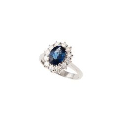 6x8 Blue Sapphire with 12 Diamonds Kate Ring