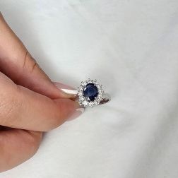 6x8 Blue Sapphire with 12 Diamonds Kate Ring