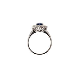 6x8 Blue Sapphire with 12 Diamonds Kate Ring