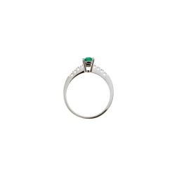 Octagonal Emerald Solitaire Ring with 8 Diamonds in White Gold