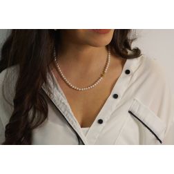 5.5mm Pearl Necklace 6mm Sphere Yellow Gold - 45cm