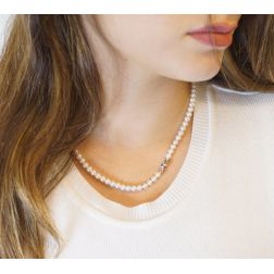 Photo of worn 5.5mm Pearl Necklace 6mm Sphere White Gold