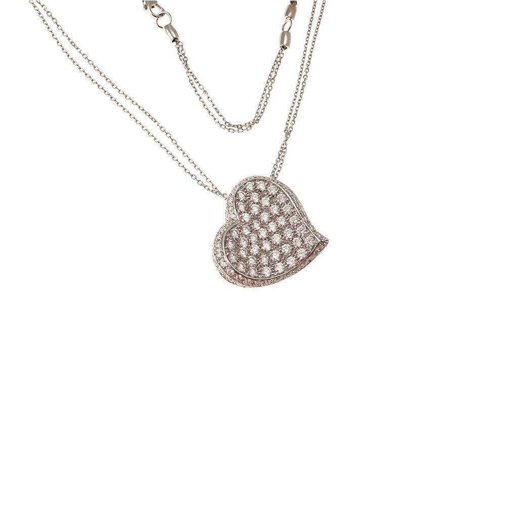 Collana Doppia Forzatina con Pavè Cuore Diamanti