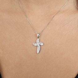 photo of worn Double Intertwined Cross Pendant in White Gold with Diamonds