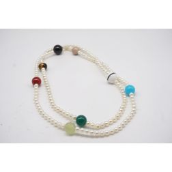 Collana Lunga 91cm Perle Bianche e Pietre multicolor senza chiusura