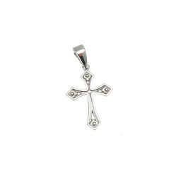 Ciondolo Croce Gotica in Oro Bianco con Diamanti - retro