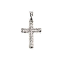 Ciondolo Croce in Oro Bianco con Pavé di Diamanti
