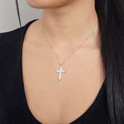 photo of worn White Gold Cross Pendant with Pavé-set Diamonds