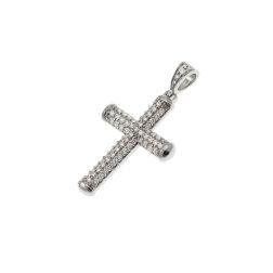 Ciondolo Croce in Oro Bianco con Pavé di Diamanti