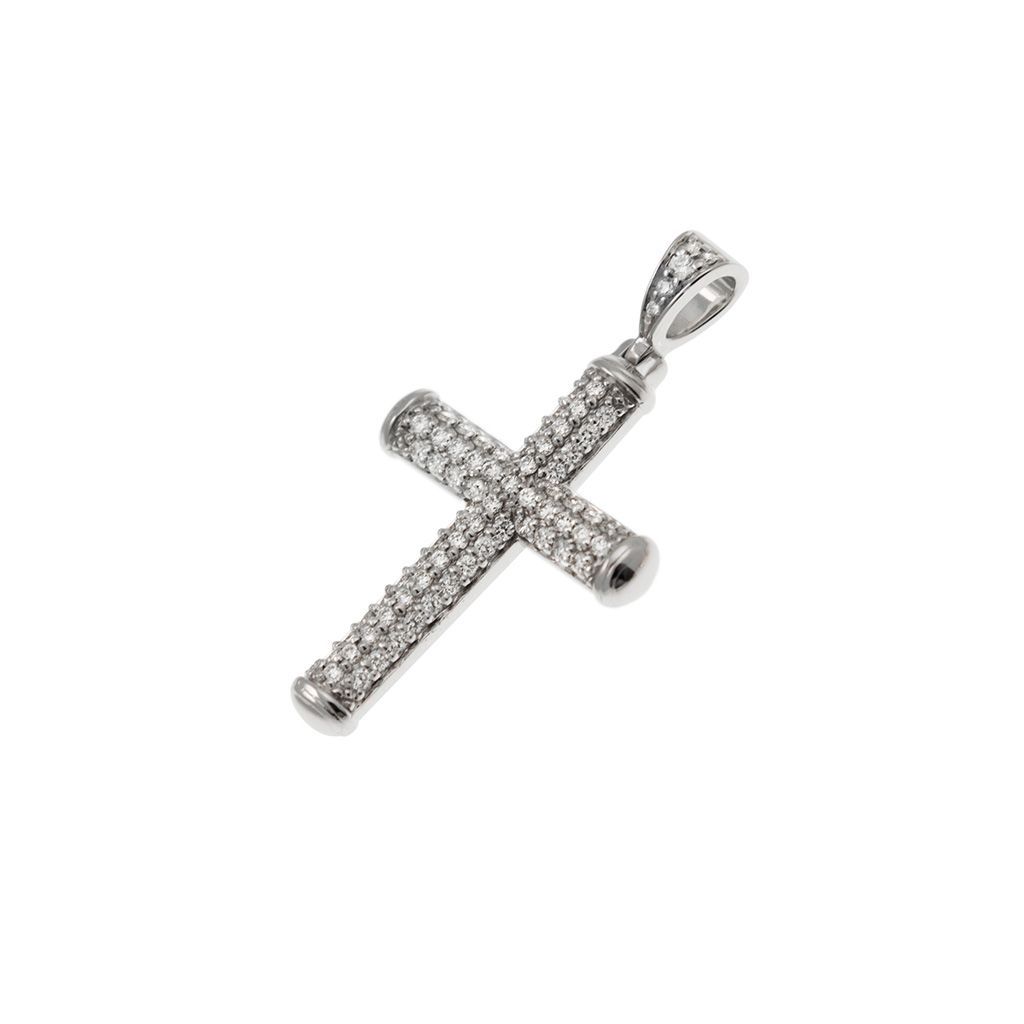 Ciondolo Croce in Oro Bianco con Pavé di Diamanti