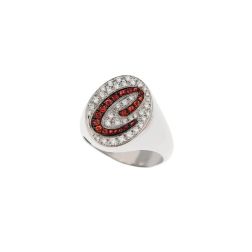Letter C Chevalier Ring with Mandarin Sapphires and Diamonds