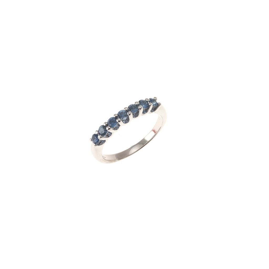 Veretta Ring with 7 Blue Sapphires Suspended in White Gold