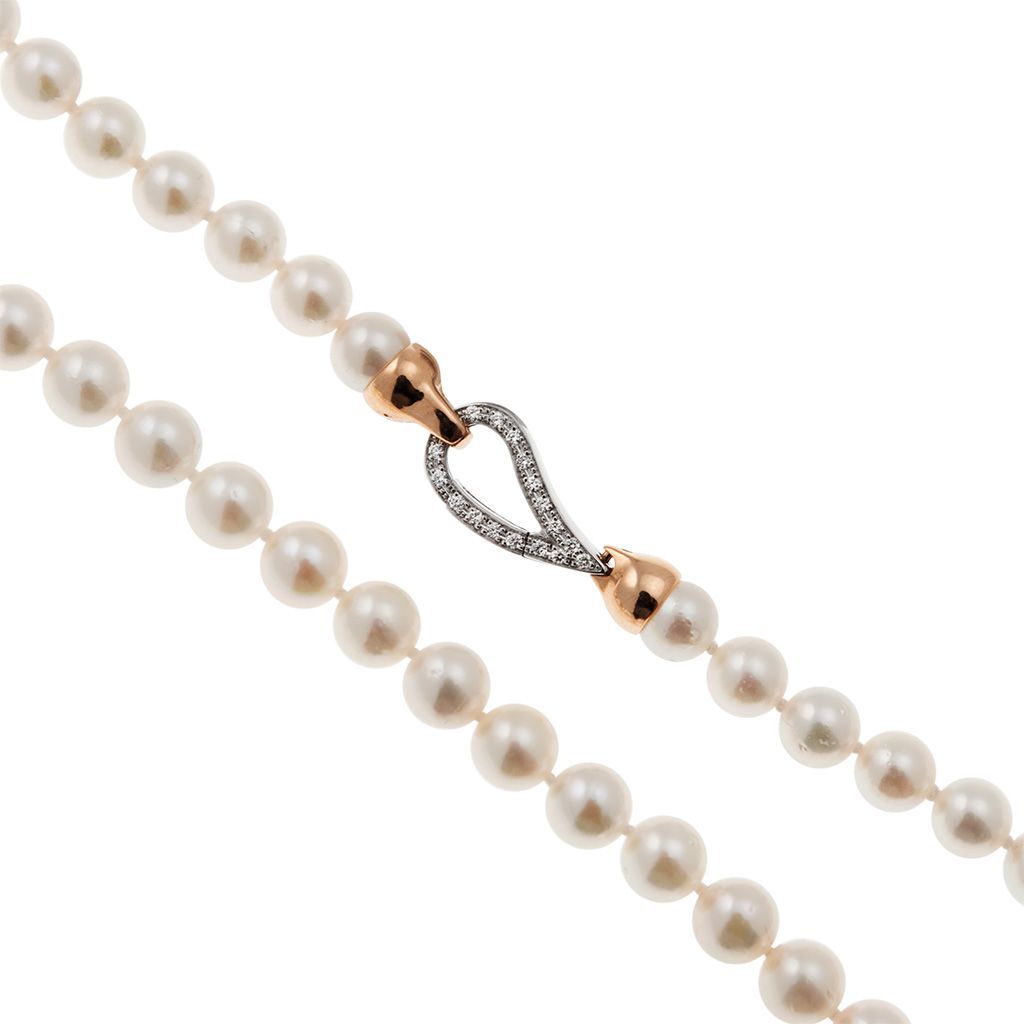 Akoya pearl necklace with drop clasp in White and Rose Gold with Diamonds