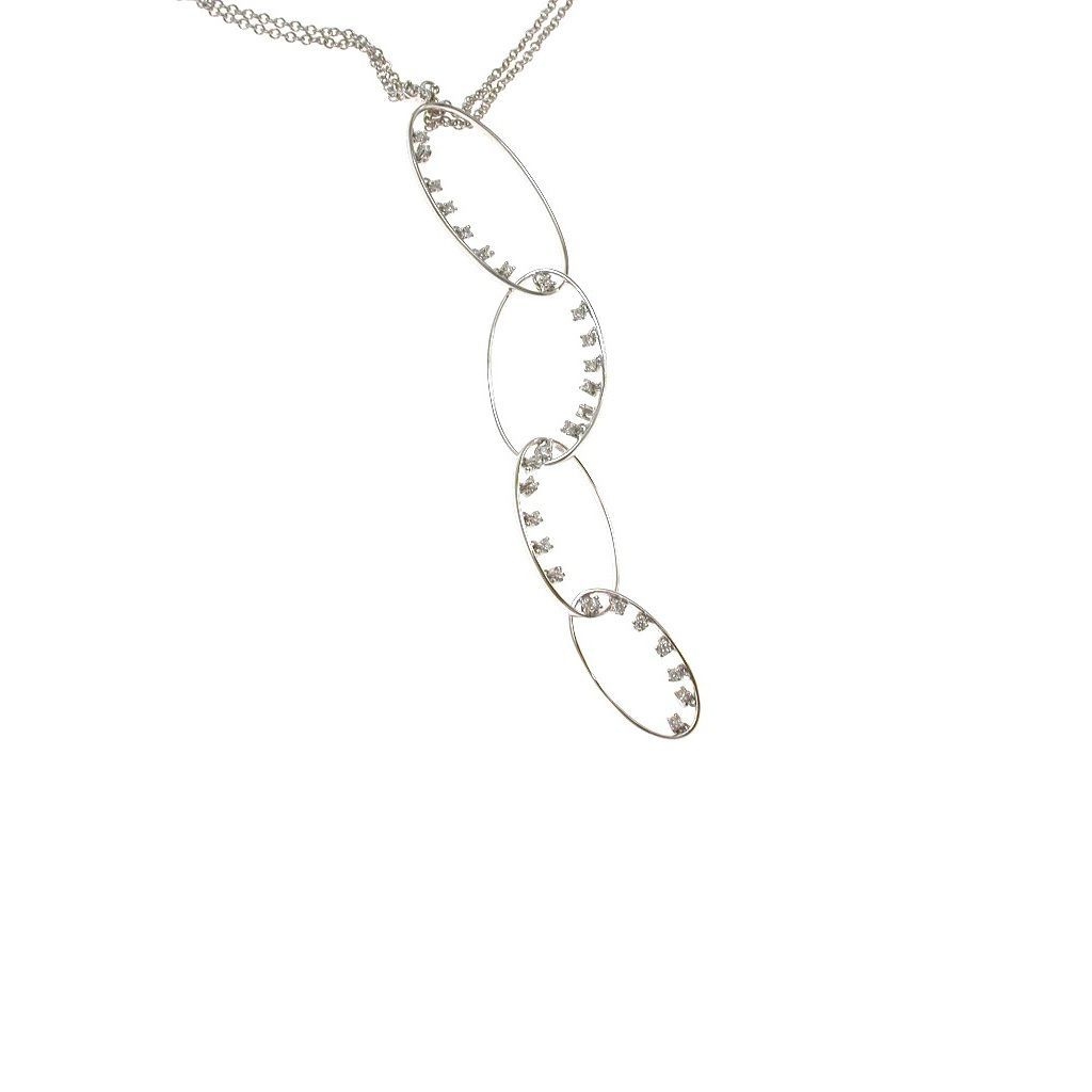 Necklace with 4 Descending Oval Pendants with Diamonds