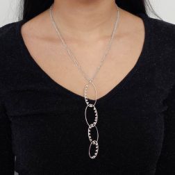 photo of worn Necklace with 4 Descending Oval Pendants with Diamonds