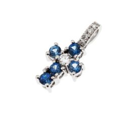 Ciondolo Croce con Zaffiri Blu - Larghezza 8.3mm
