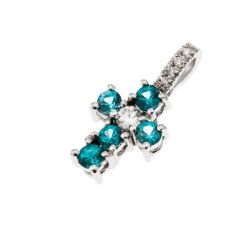 Ciondolo Croce con Diamanti Blu - Larghezza 8.3mm