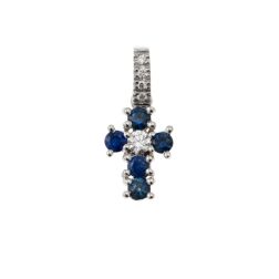 Ciondolo Croce con Zaffiro Blu - Larghezza 6.7mm