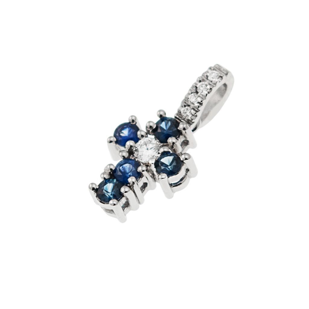 Ciondolo Croce con Zaffiro Blu - Larghezza 6.7mm