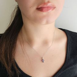 Photo of worn Cross with Blue Sapphires and Diamonds - Width 6.7mm