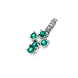 Ciondolo Croce con Smeraldi - Larghezza 6.7mm