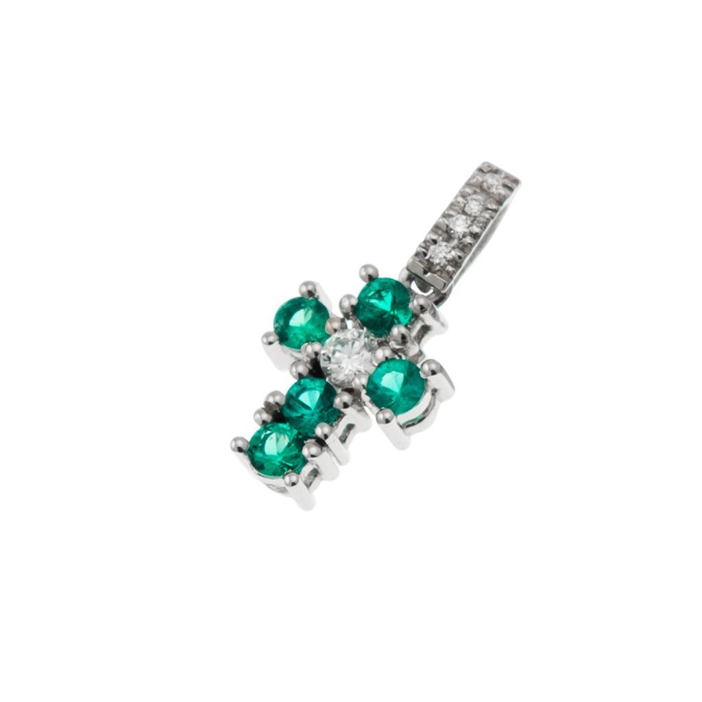 Ciondolo Croce con Smeraldi - Larghezza 6.7mm