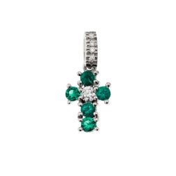 Ciondolo Croce con Smeraldi - Larghezza 6.7mm