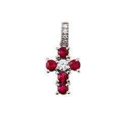 Ciondolo Croce con Rubini - Larghezza 8.3mm