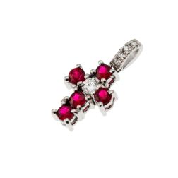 Ciondolo Croce con Rubini - Larghezza 8.3mm