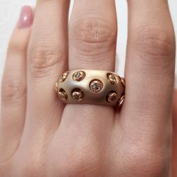 Photo of worn Domed Band Ring with Fancy Brown Diamonds