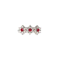 Anello Trilogy Fiore di Diamanti con Rubini- Larghezza 8.8mm